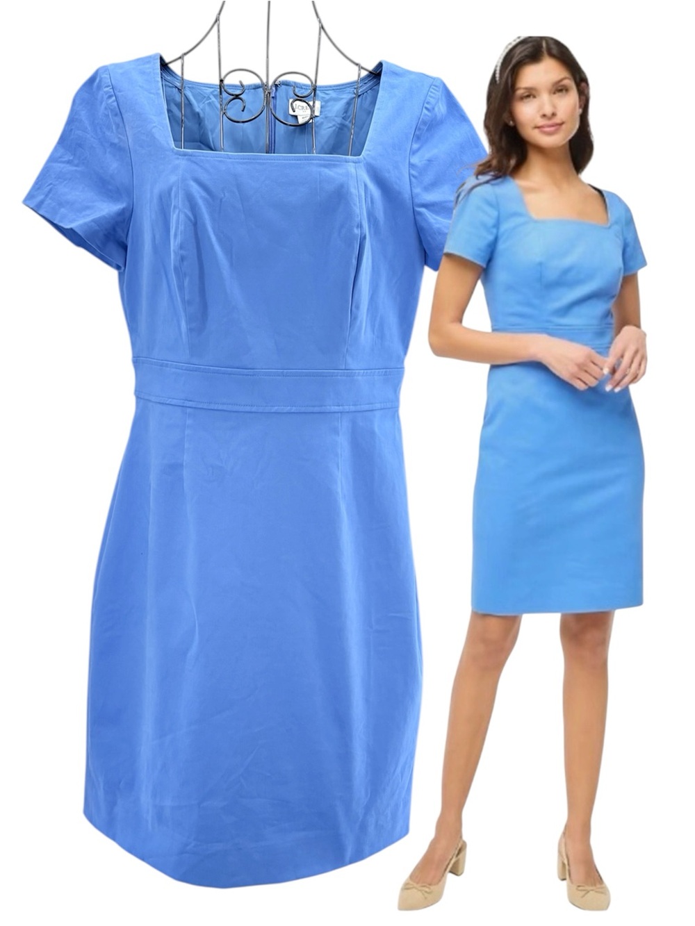 NEW J. Crew Square-Neck Short Sleeve Knee Length Dress Periwinkle Blue Size 8P